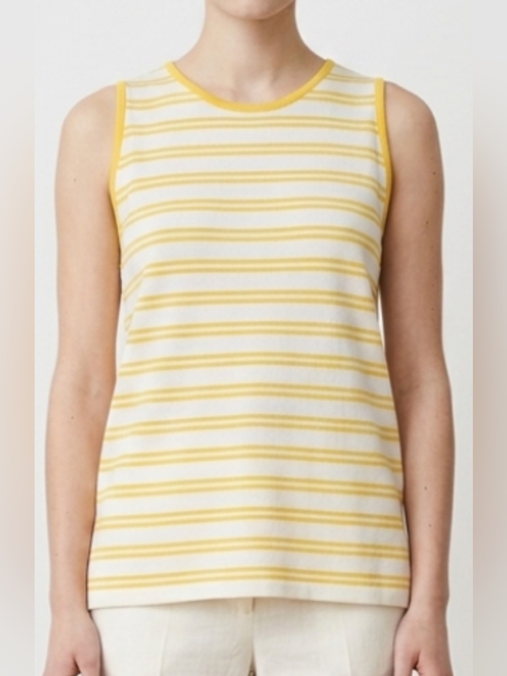 Lafayette 148 New York Striped Yellow & White Sleeveless Tank cotton linen blend